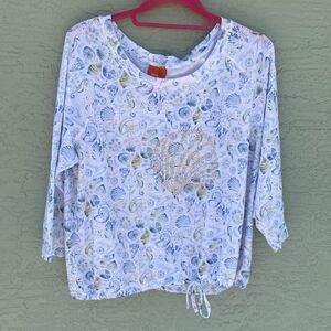 Hearts Of Palm Seas The Day Seashells All Over Tie Hem Sz PL